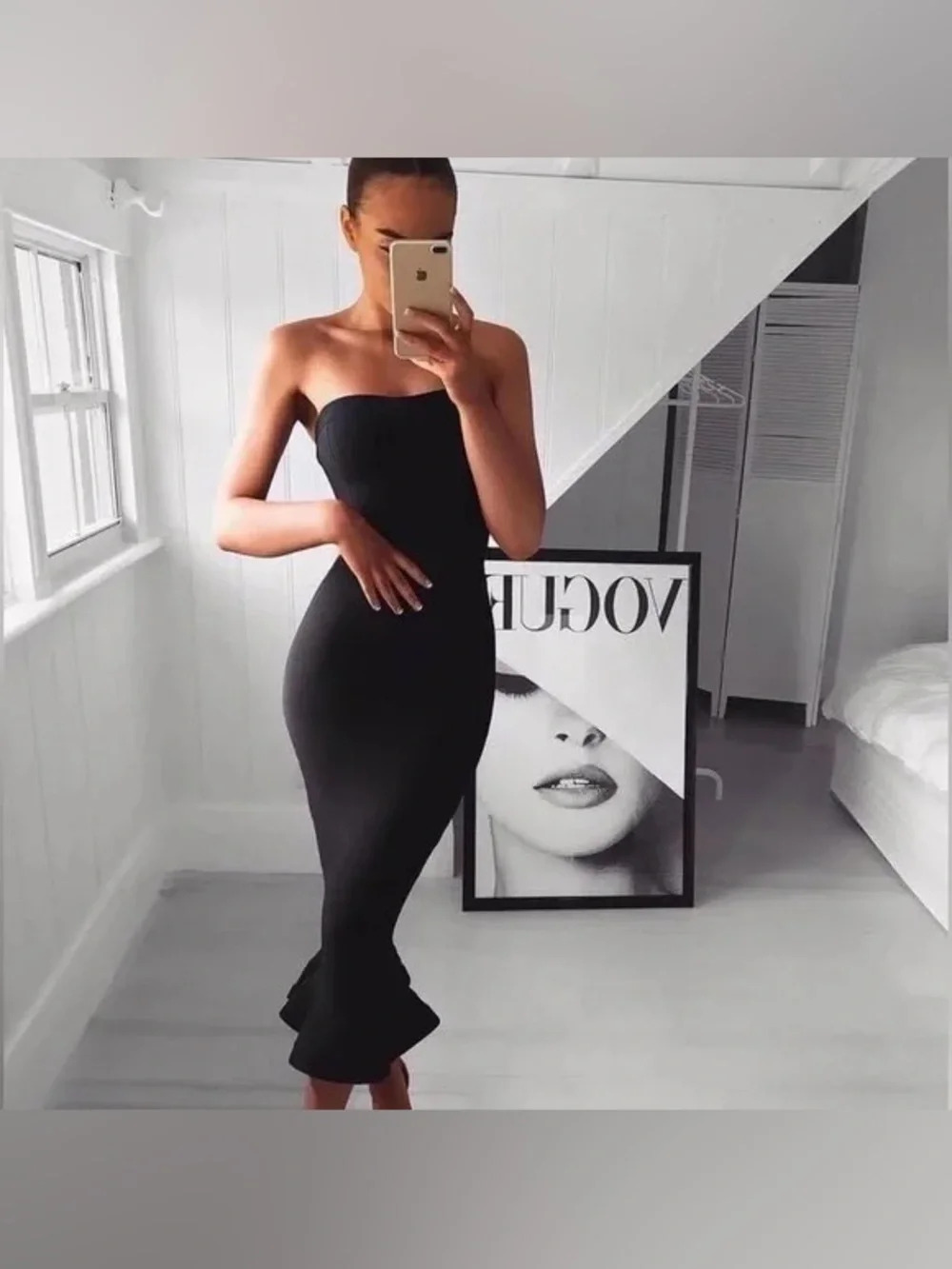 House of CB Fabrizio Strapless Black Midi Mermaid Dress Size Small - Picture 2 of 8